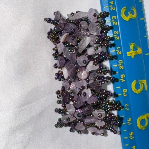 7 1/8" Natural Amethyst Gemstone chip beads stretchy Net Bracelet - Picture 12 of 12